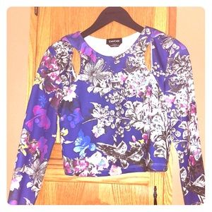 Floral print slit detail crop top